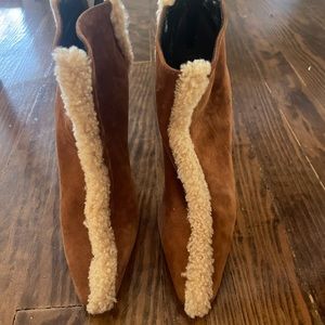 Brand new never worn Manolo suede and sheerling booties